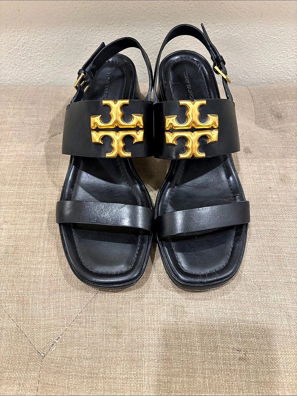 Tory Burch 55mm Miller Slingback Sandals Black Logo Block Heel Sandals